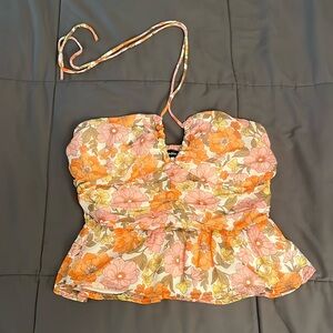 AQUA floral halter top NWOT